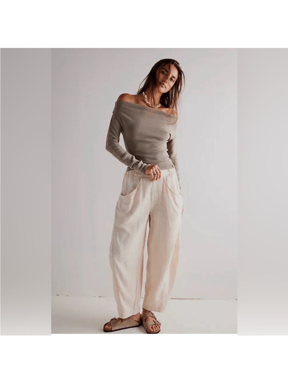 Free People Dusty Rose-High Road Cropped Linen Pants